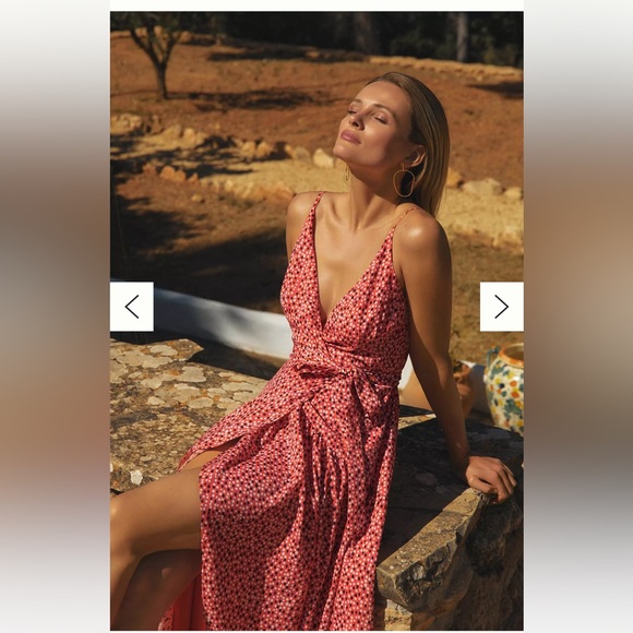 ANTHROPOLOGIE HUTCH Flutter Wrap Midi Dress LARGE - Picture 4 of 13